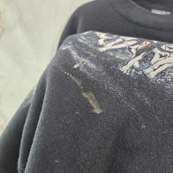 Vintage Sweatshirt Womens Large Black Husky Dog Sled Tok Alaska Nature Forest - Picture 8 of 11